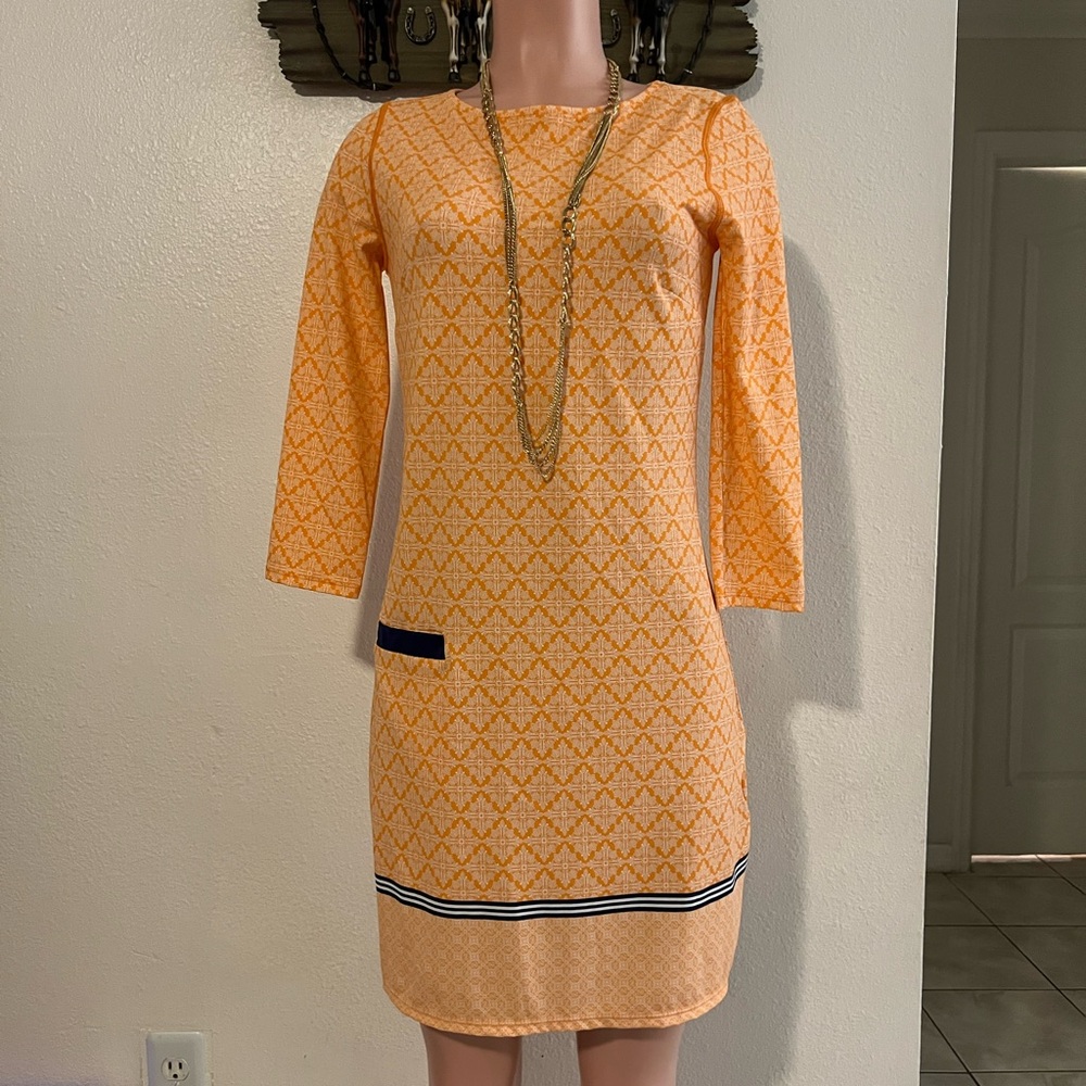 Cabana Life Orange Patterned Long Sleeve Shift Dress